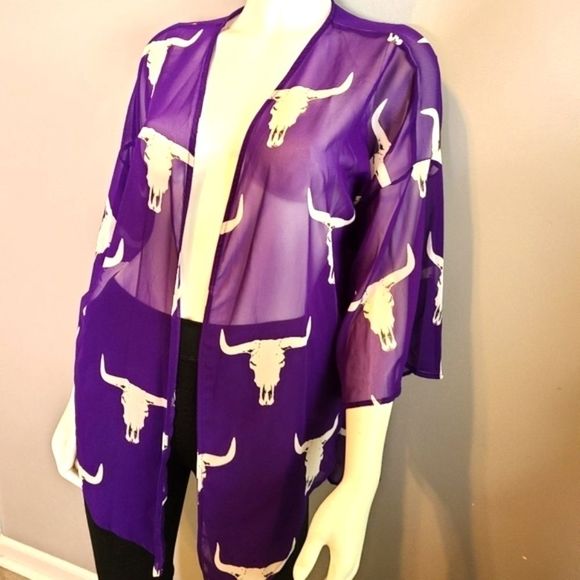 Peach Love California Steer Cow Caftan sz Medium - Picture 8 of 9